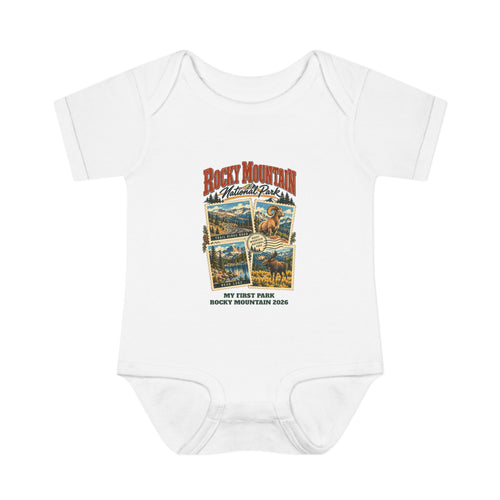 Custom Baby Rocky Mountain National Park Stamp Collage Onesie