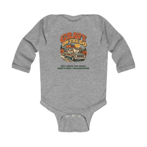Custom Baby Gravy On The Go Thanksgiving Road Trip Long Sleeve Onesie