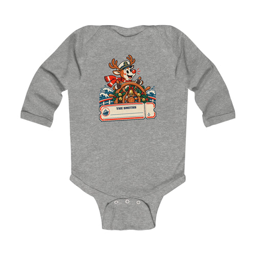 Custom Baby Reindeer Captain Christmas Cruise Long Sleeve Onesie
