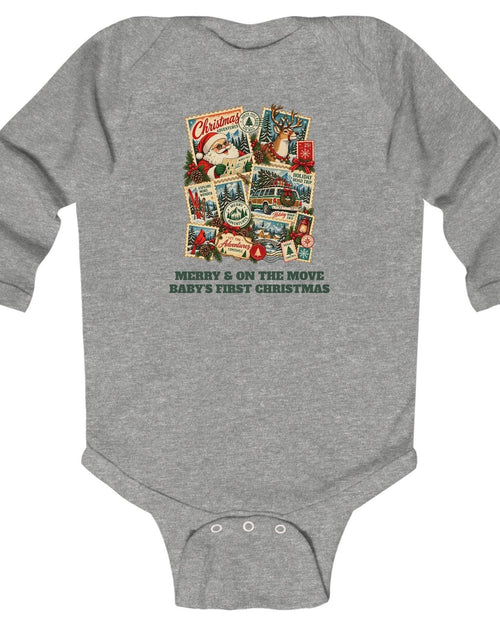 Custom Baby Christmas Adventures Vintage Stamp Long Sleeve Onesie