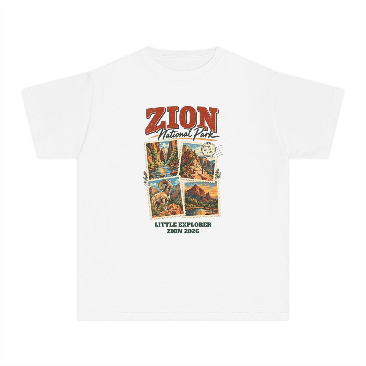 Custom Kids Zion National Park Stamp Collage Shirt