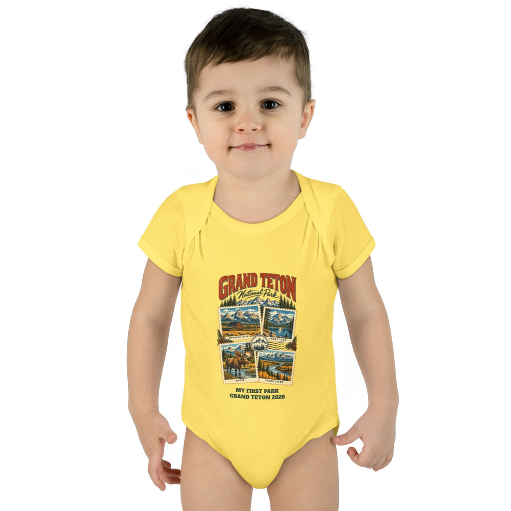 Custom Baby Grand Teton National Park Stamp Collage Onesie