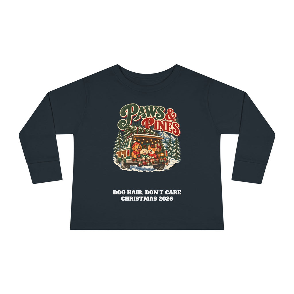 Custom Toddler Paws & Pines Christmas Dog Long Sleeve Shirt