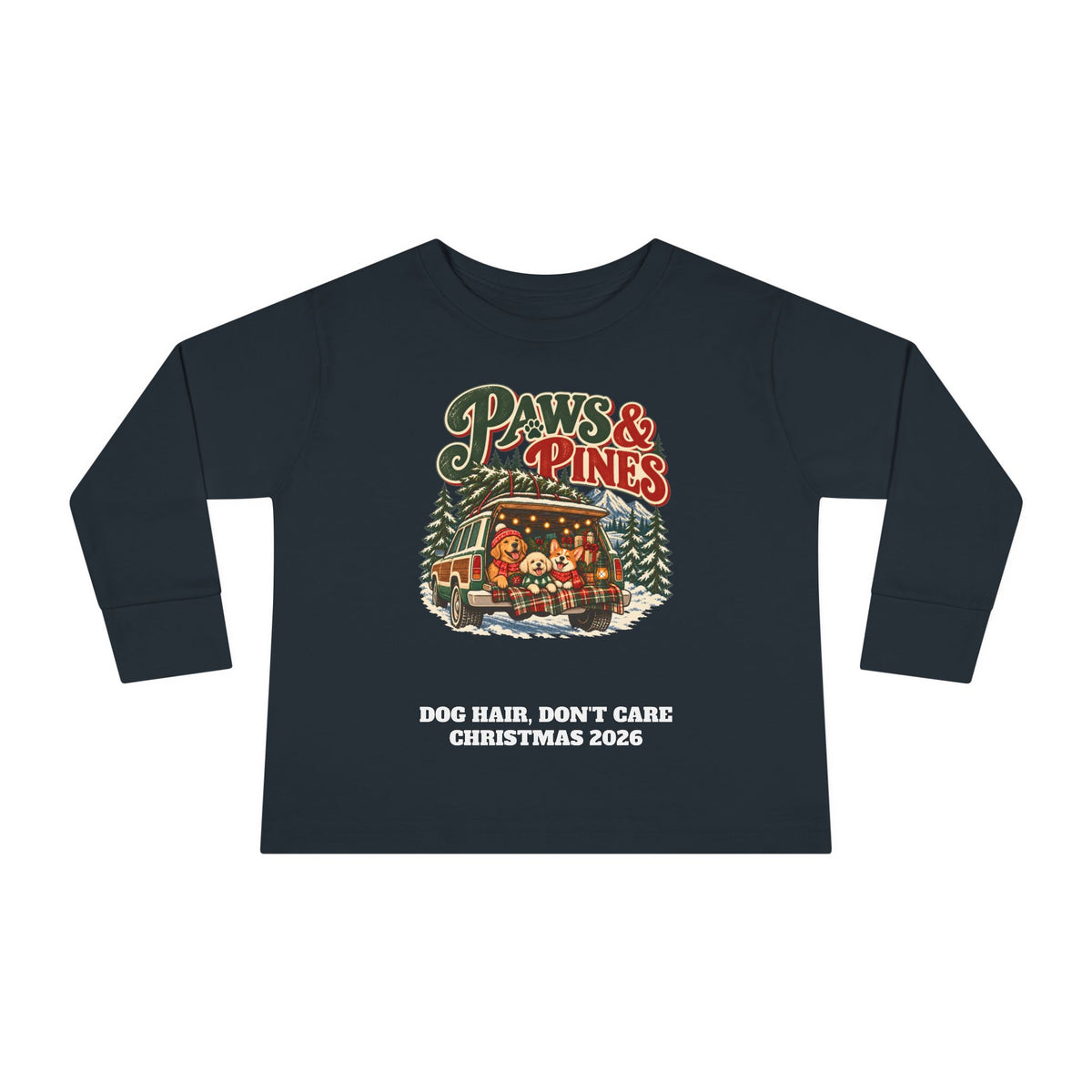 Custom Toddler Paws & Pines Christmas Dog Long Sleeve Shirt