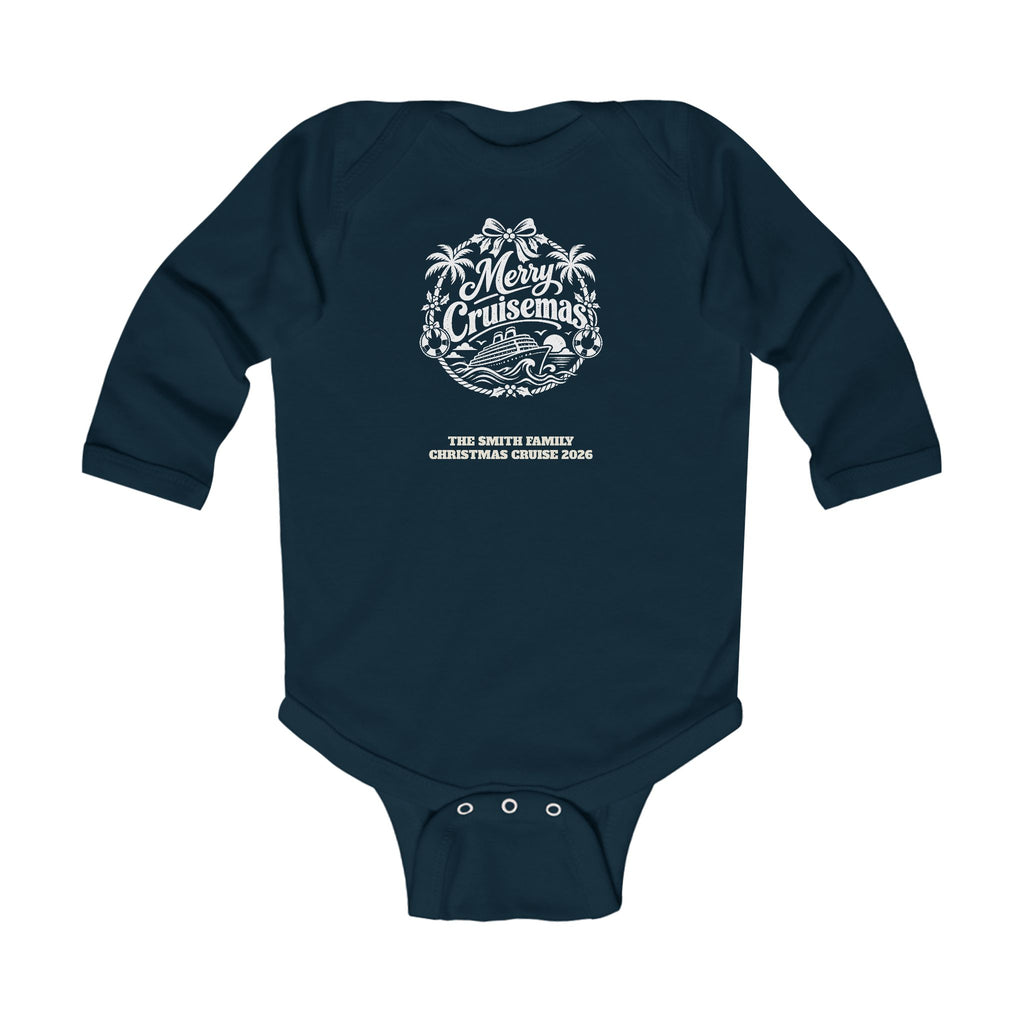 Custom Baby Merry Cruisemas Palm Wreath Christmas Cruise Long Sleeve Onesie