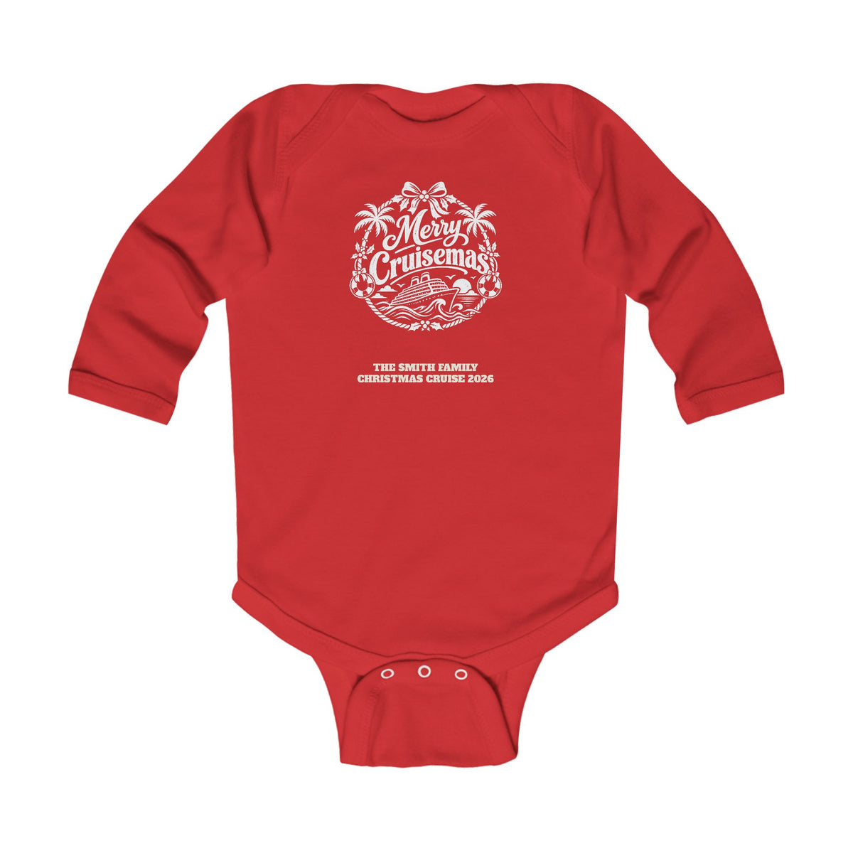 Custom Baby Merry Cruisemas Palm Wreath Christmas Cruise Long Sleeve Onesie