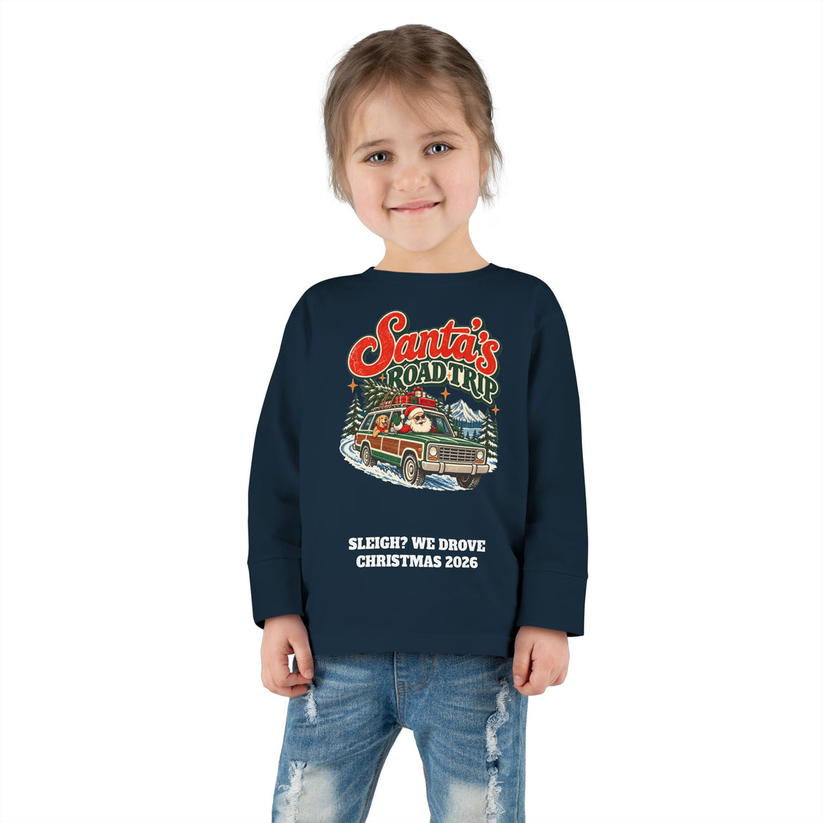 Custom Toddler Santa's Road Trip Christmas Long Sleeve Shirt