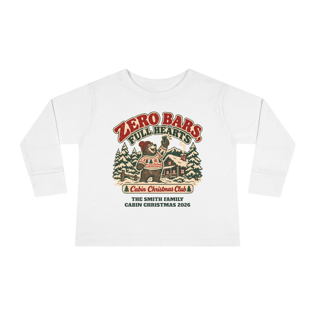 Custom Toddler Zero Bars Full Hearts Cabin Christmas Long Sleeve Shirt