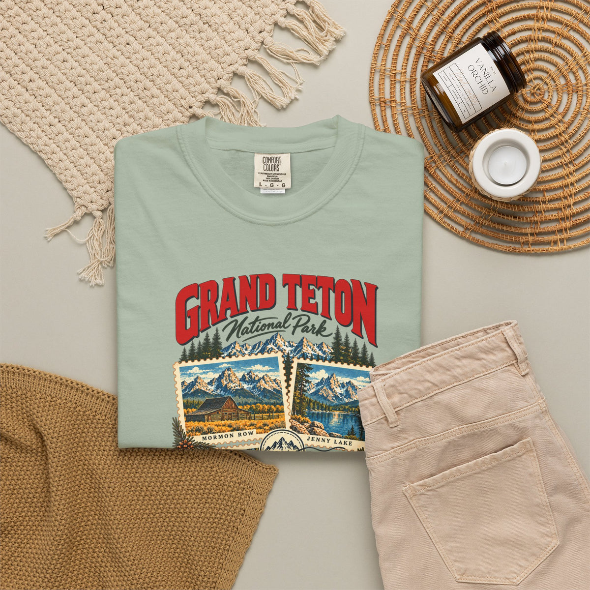 Custom Grand Teton National Park Stamp Collage Shirt