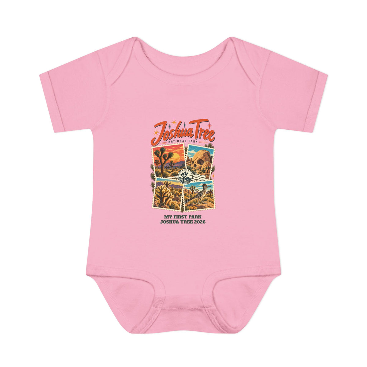 Custom Baby Joshua Tree National Park Stamp Collage Onesie