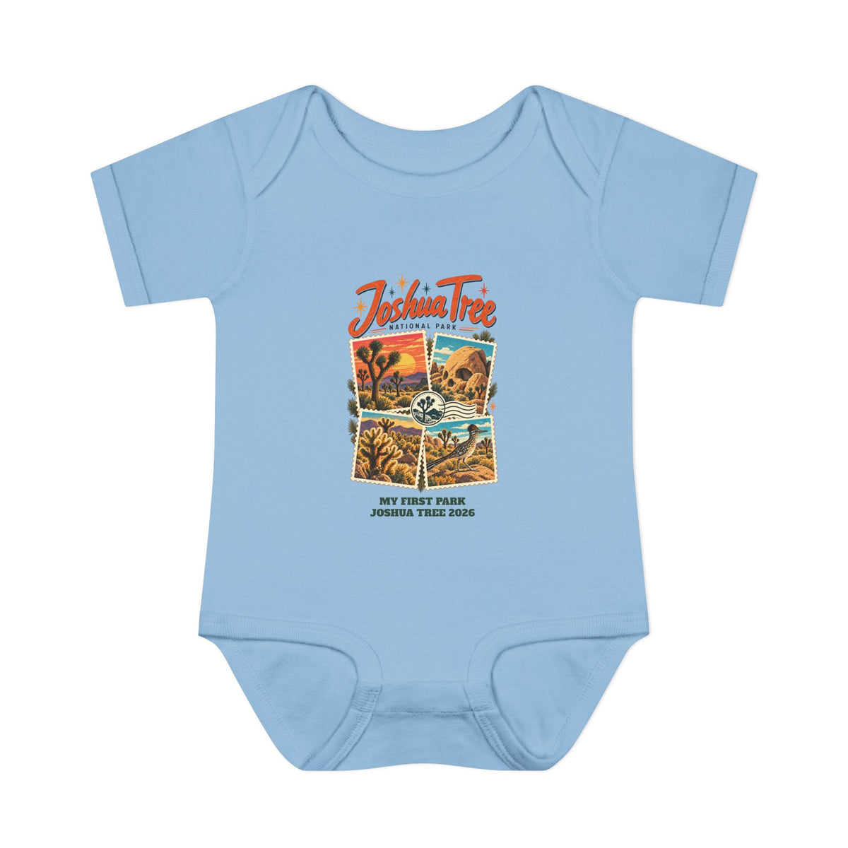 Custom Baby Joshua Tree National Park Stamp Collage Onesie