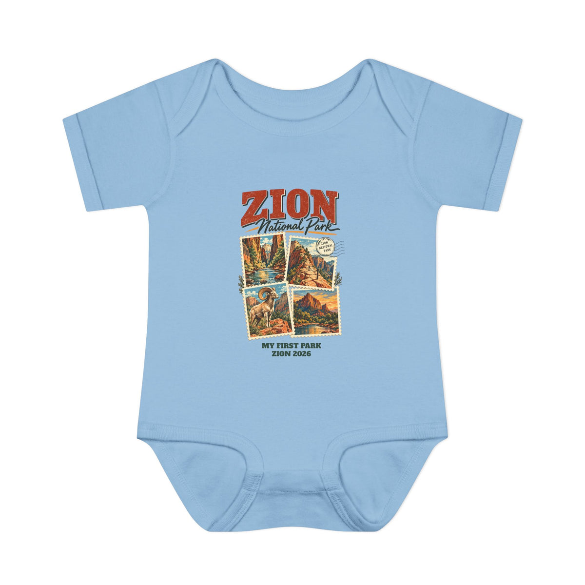 Custom Baby Zion National Park Stamp Collage Onesie