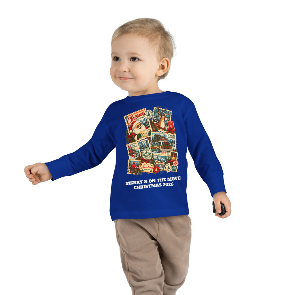 Custom Toddler Christmas Adventures Vintage Stamp Long Sleeve Shirt