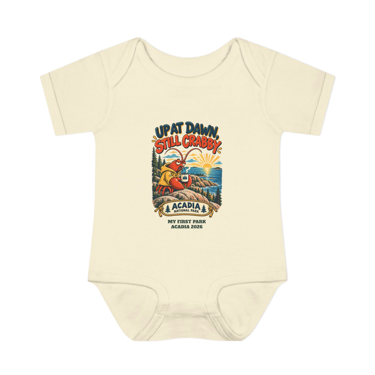 Custom Baby Acadia National Park Still Crabby Onesie