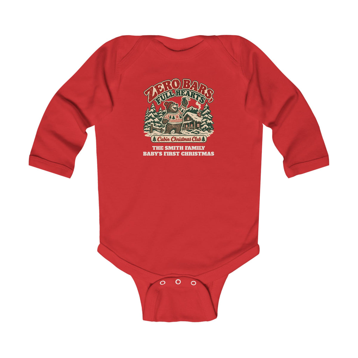 Custom Baby Zero Bars Full Hearts Cabin Christmas Long Sleeve Bodysuit