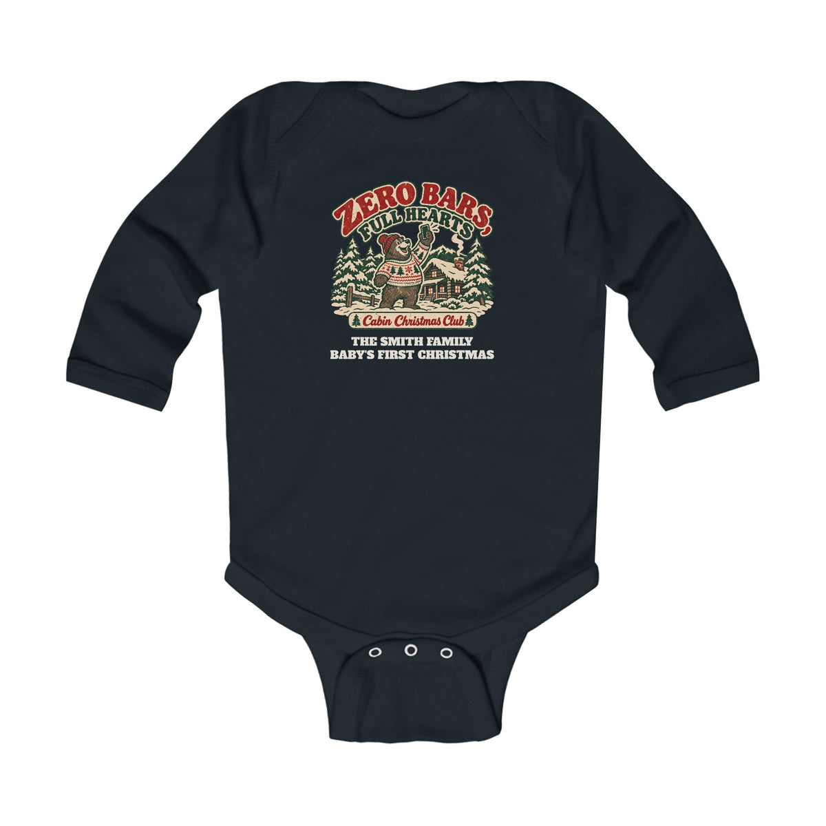 Custom Baby Zero Bars Full Hearts Cabin Christmas Long Sleeve Bodysuit