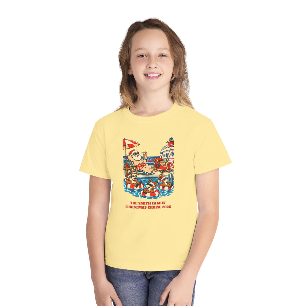 Custom Kids Santa Pool Day Christmas Cruise Shirt