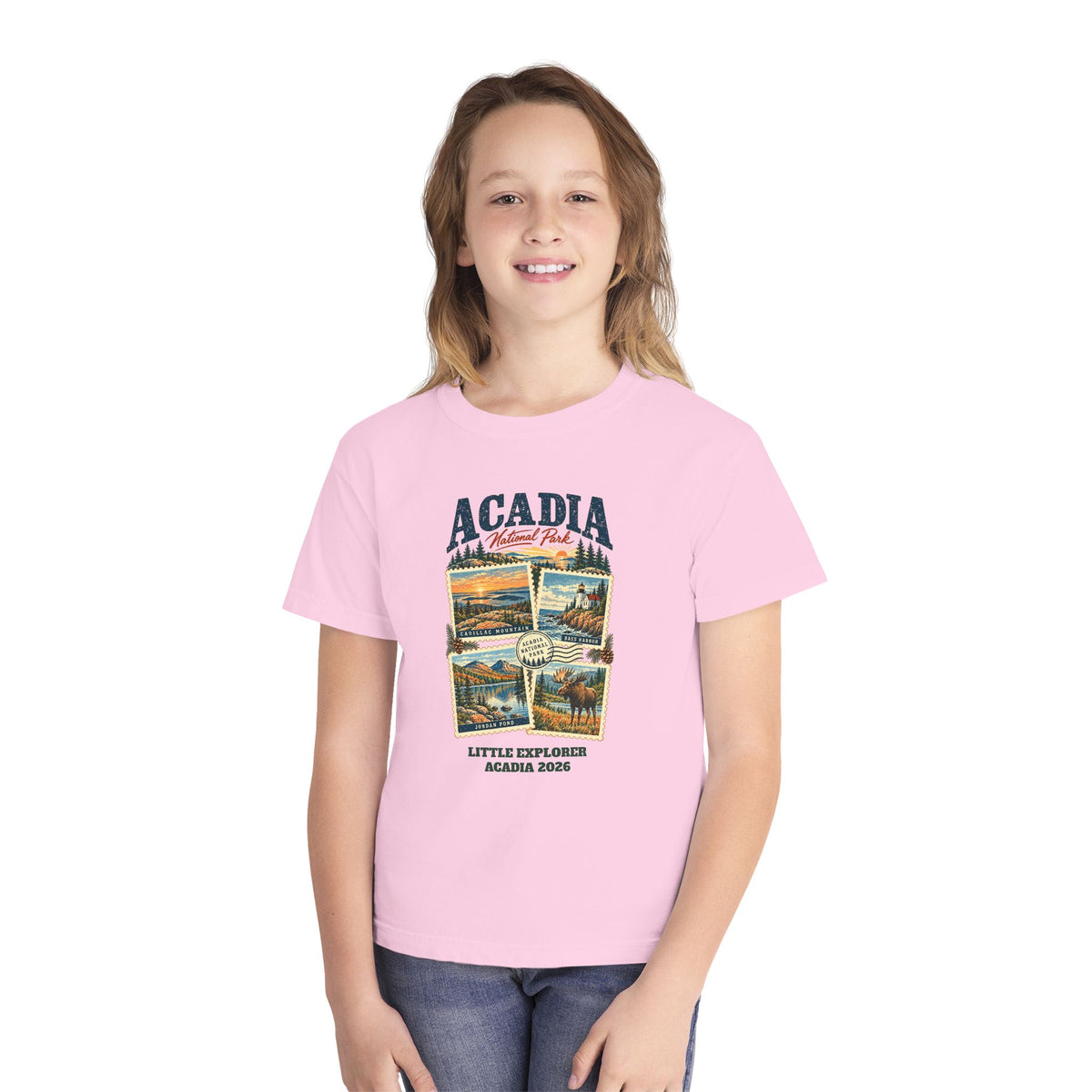 Custom Kids Acadia National Park Stamp Collage Shirt