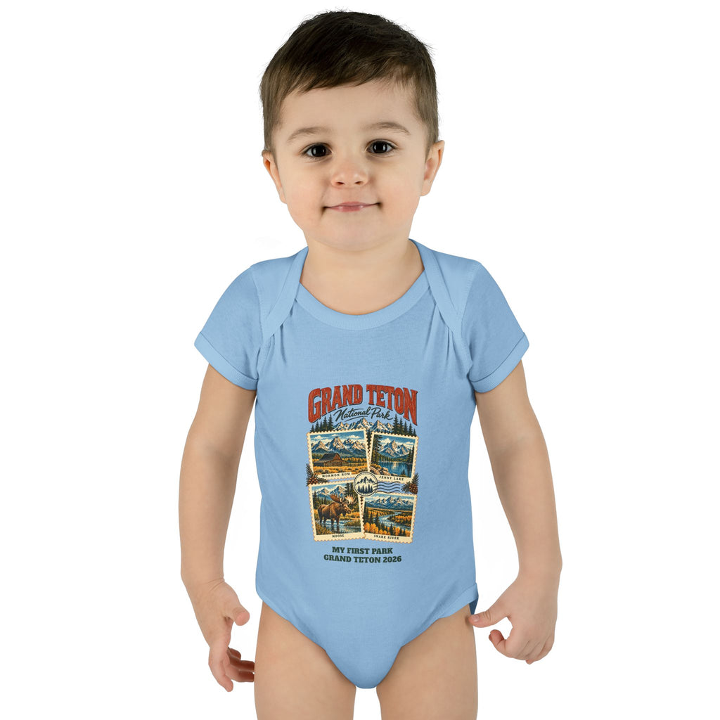 Custom Baby Grand Teton National Park Stamp Collage Onesie