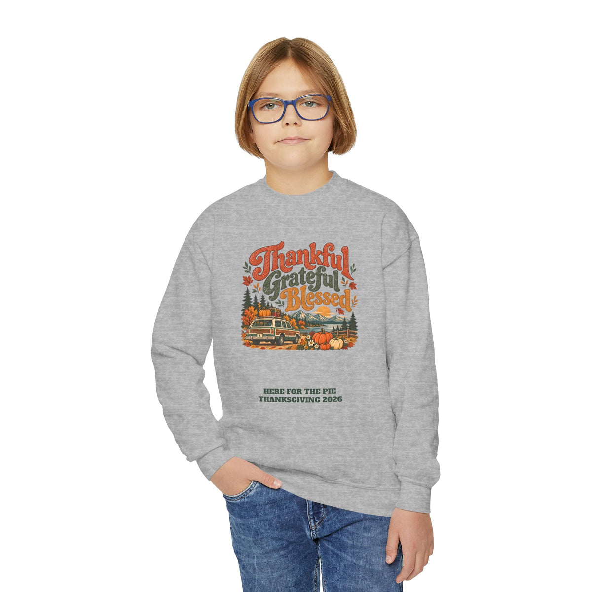 Custom Kids Thankful Grateful Blessed Thanksgiving Road Trip Sweatshirt