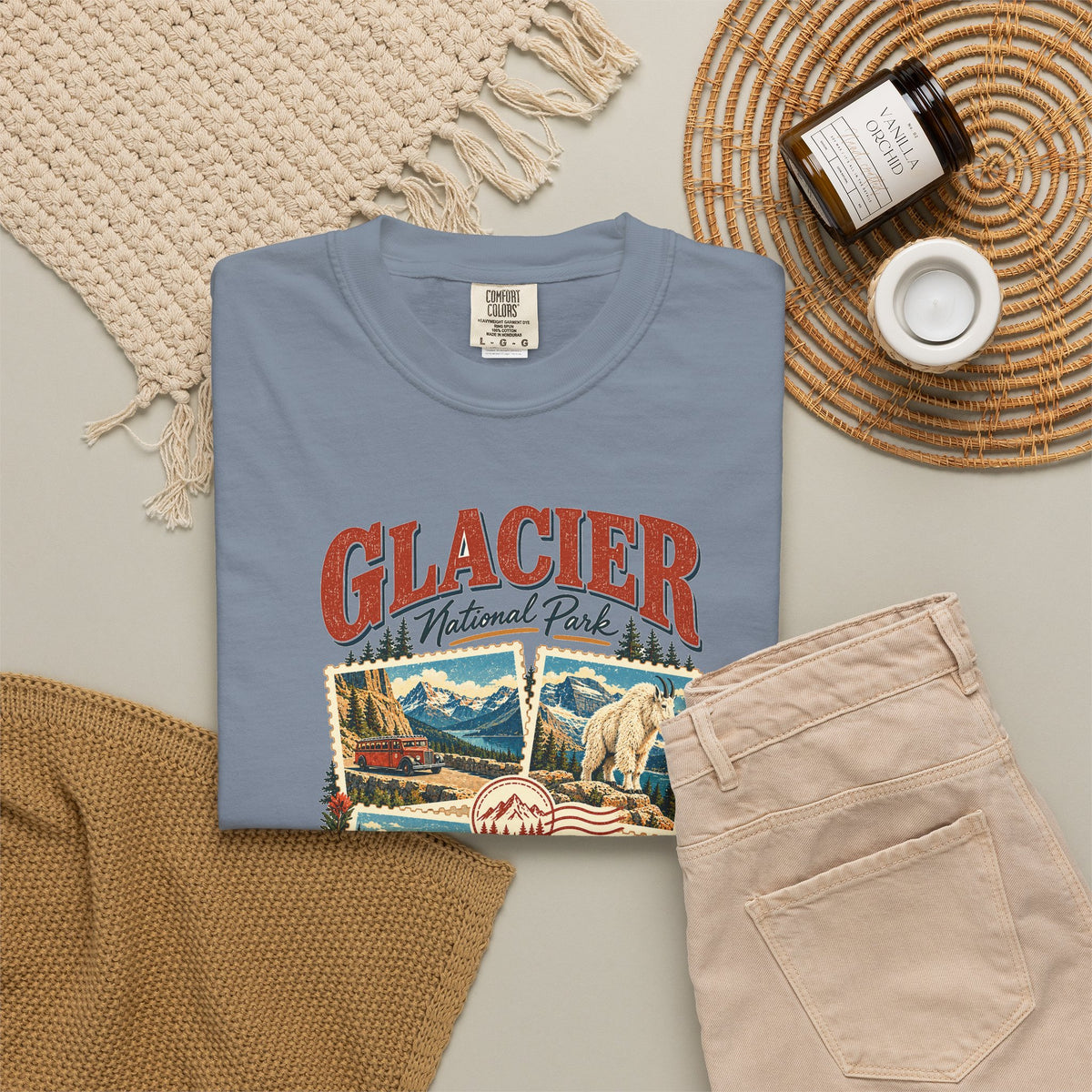 Custom Glacier National Park Stamp Collage Shirt
