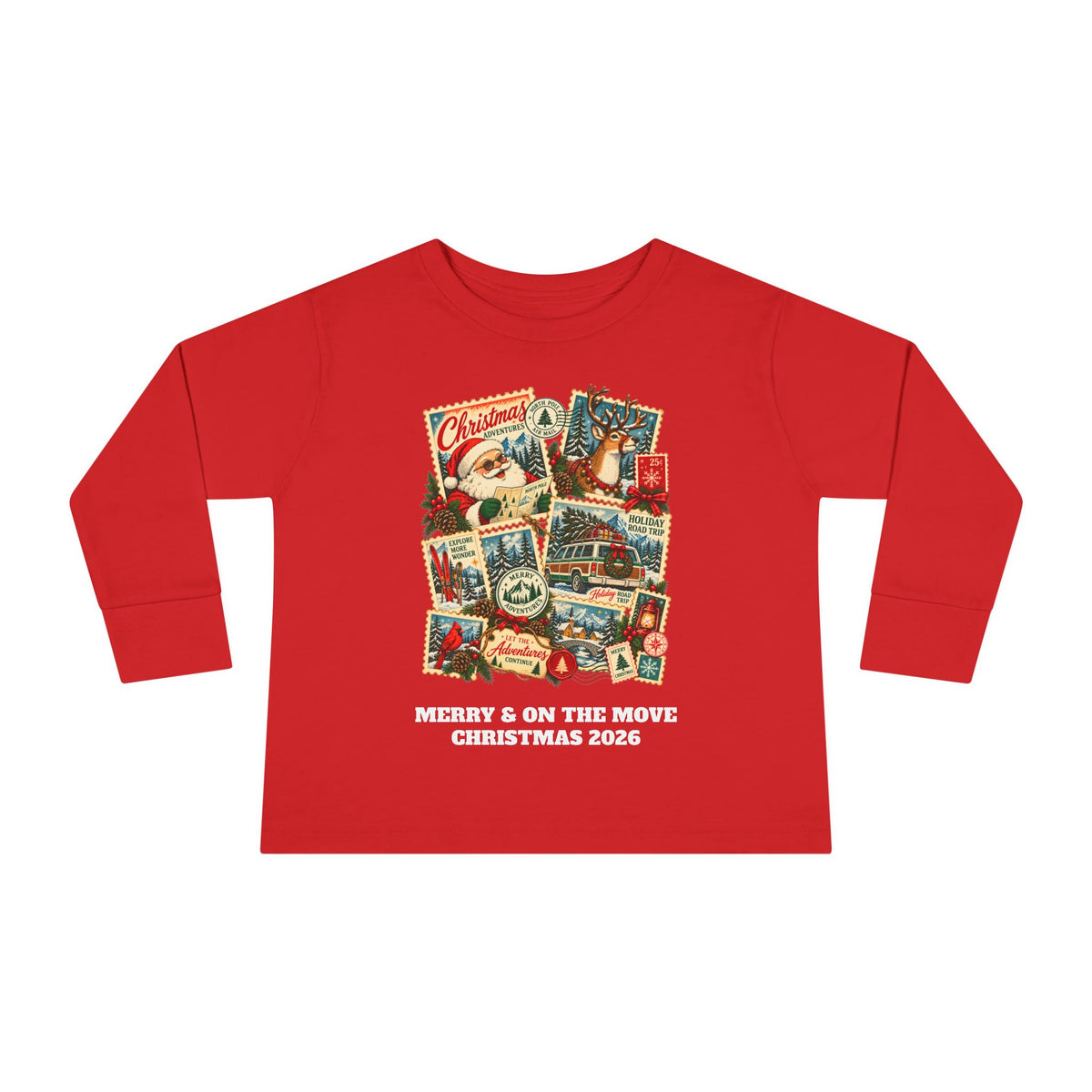 Custom Toddler Christmas Adventures Vintage Stamp Long Sleeve Shirt