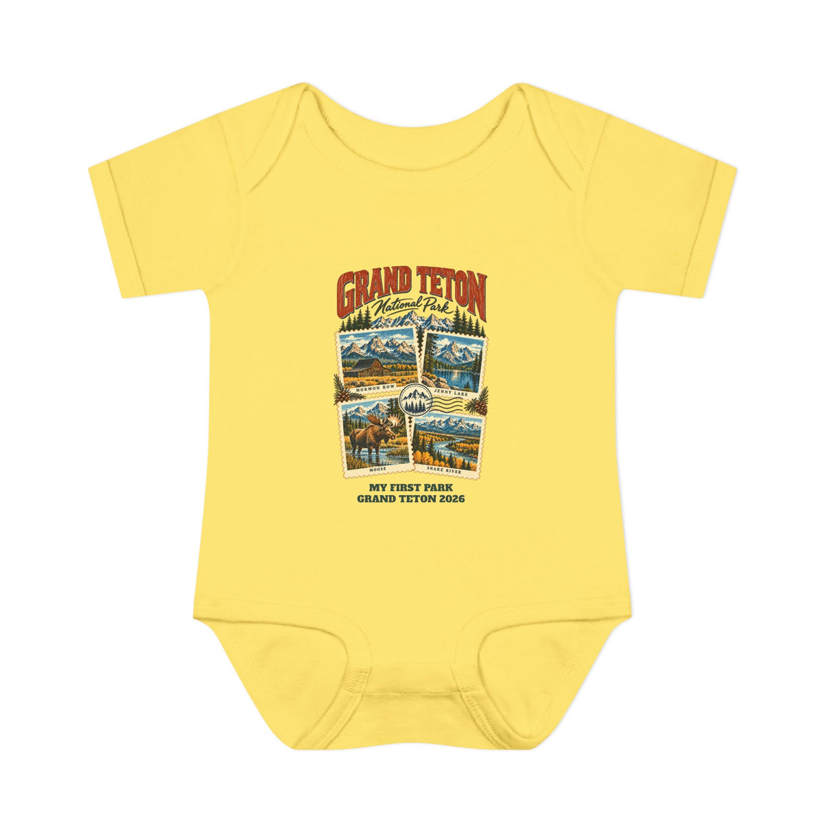 Custom Baby Grand Teton National Park Stamp Collage Onesie