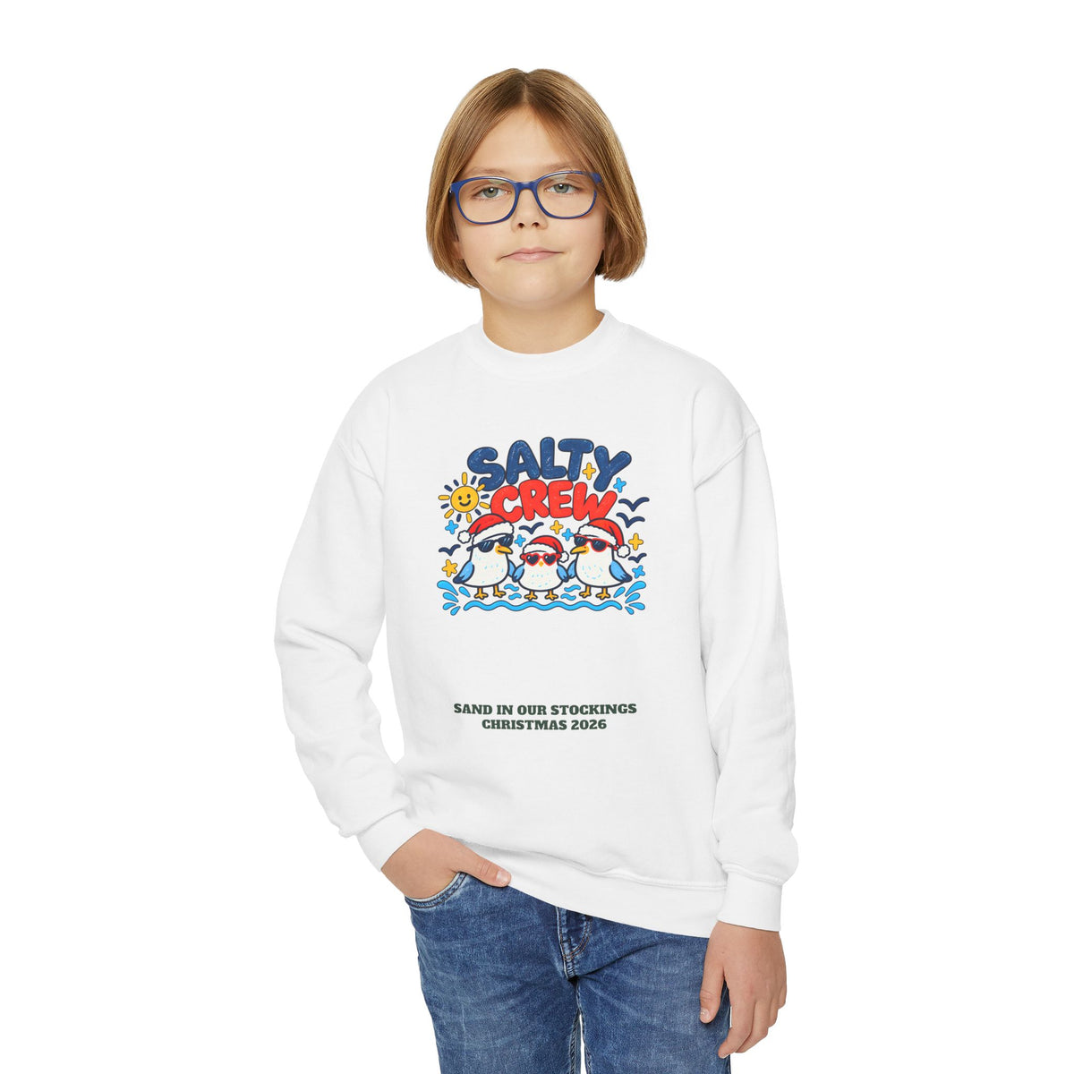 Custom Kids Salty Crew Beach Christmas Sweatshirt
