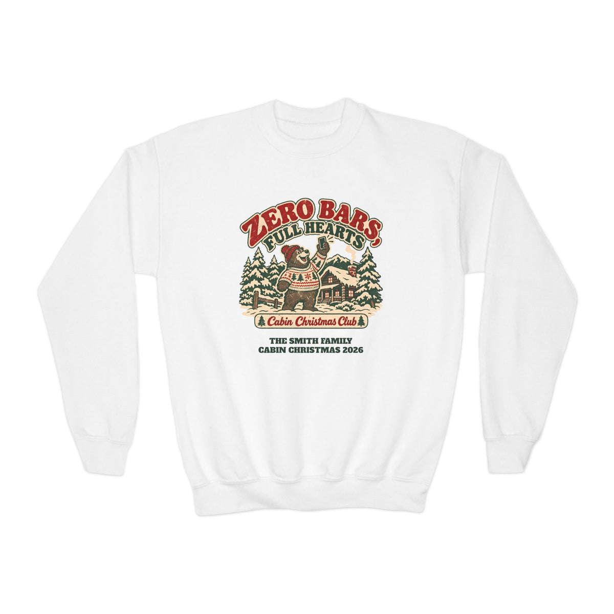 Custom Kids Zero Bars Full Hearts Cabin Christmas Sweatshirt