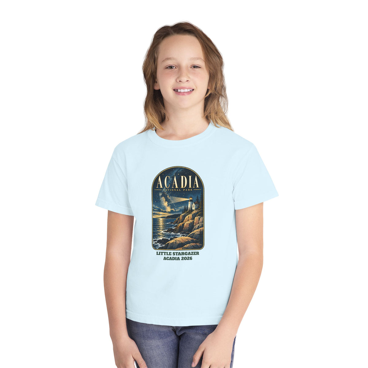 Custom Kids Acadia National Park Lighthouse Night Sky Shirt