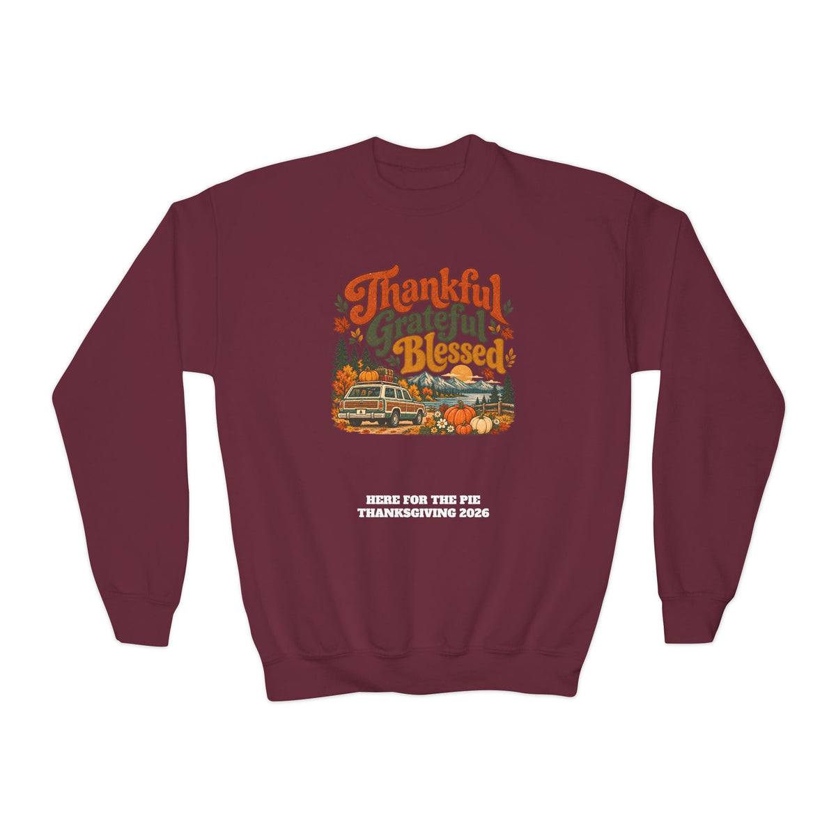 Custom Kids Thankful Grateful Blessed Thanksgiving Road Trip Sweatshirt