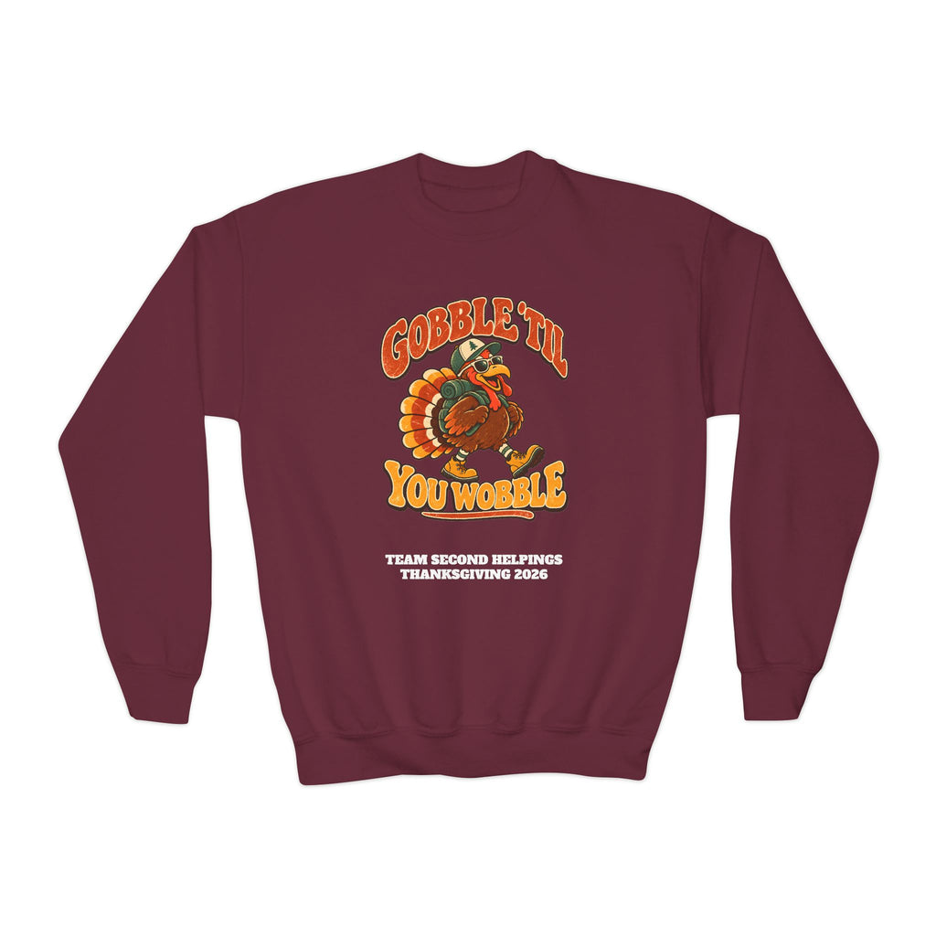 Custom Kids Gobble 'Til You Wobble Thanksgiving Sweatshirt
