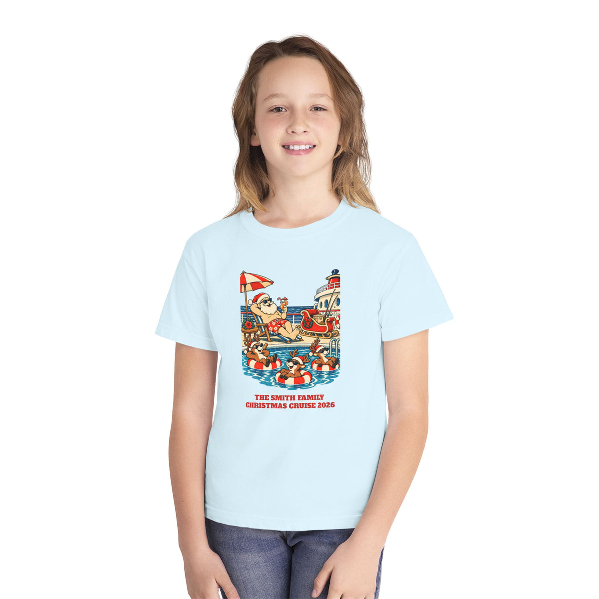 Custom Kids Santa Pool Day Christmas Cruise Shirt