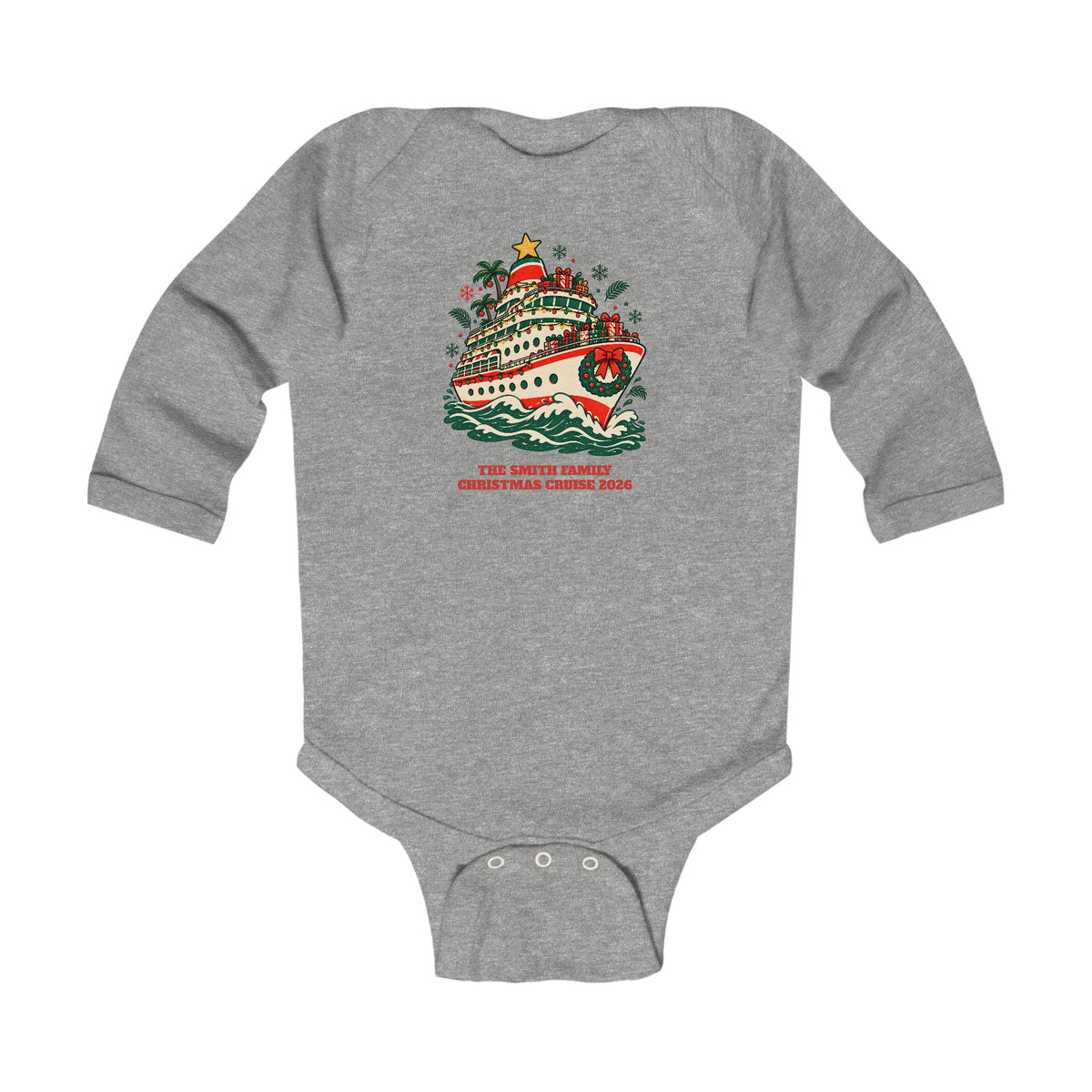 Custom Baby Christmas Cruise Ship Long Sleeve Onesie