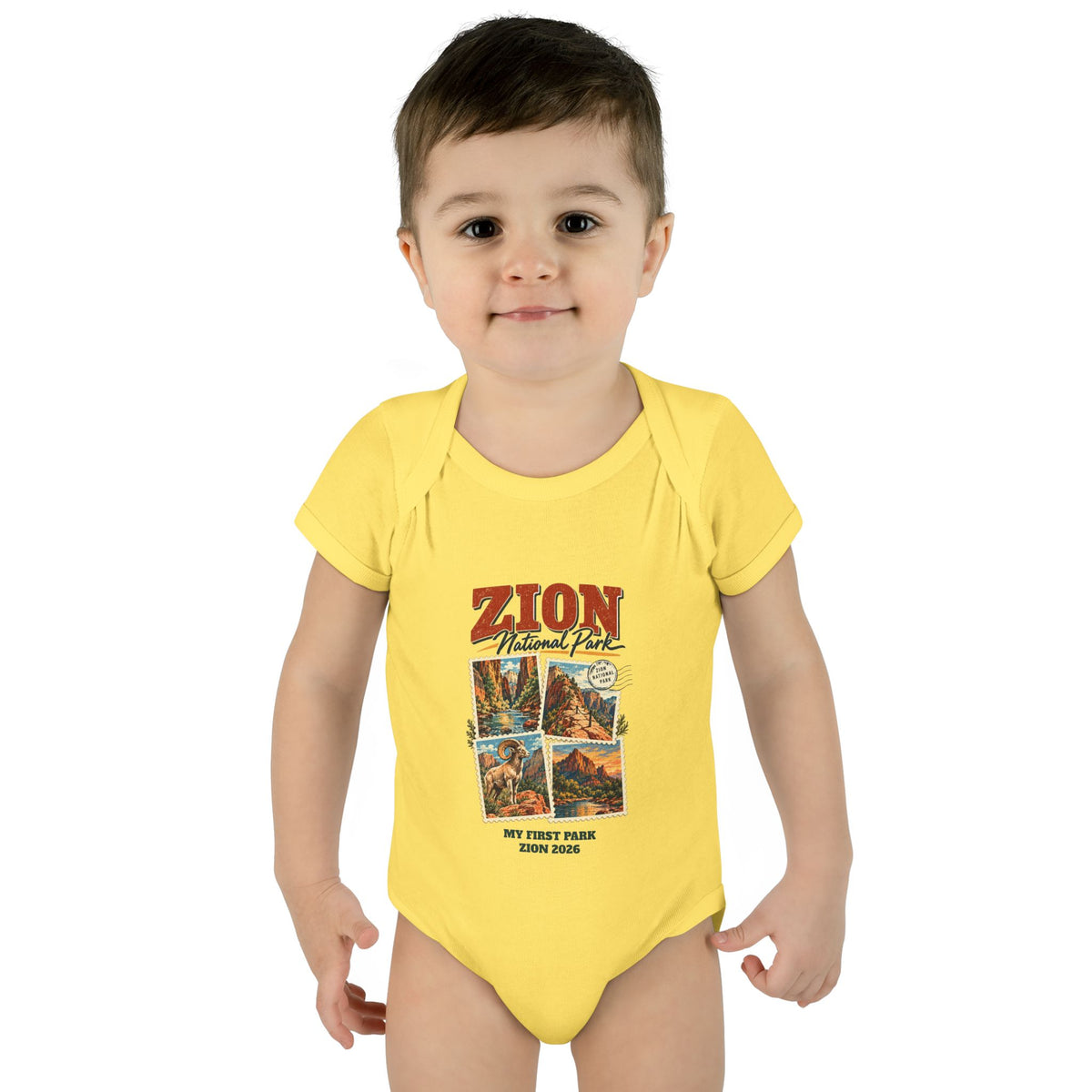 Custom Baby Zion National Park Stamp Collage Onesie