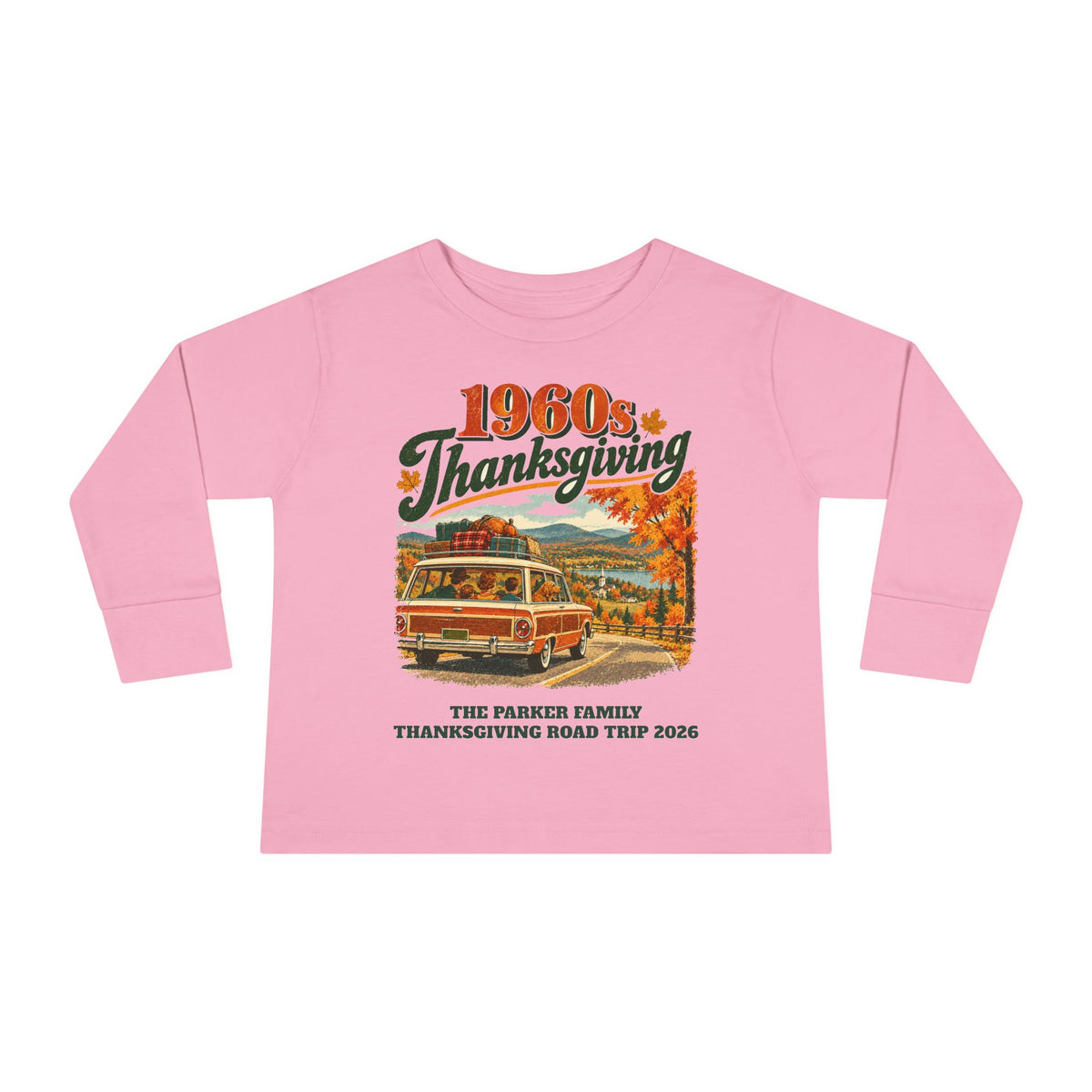 Custom Toddler 1960s Thanksgiving Road Trip Long Sleeve Shirt
