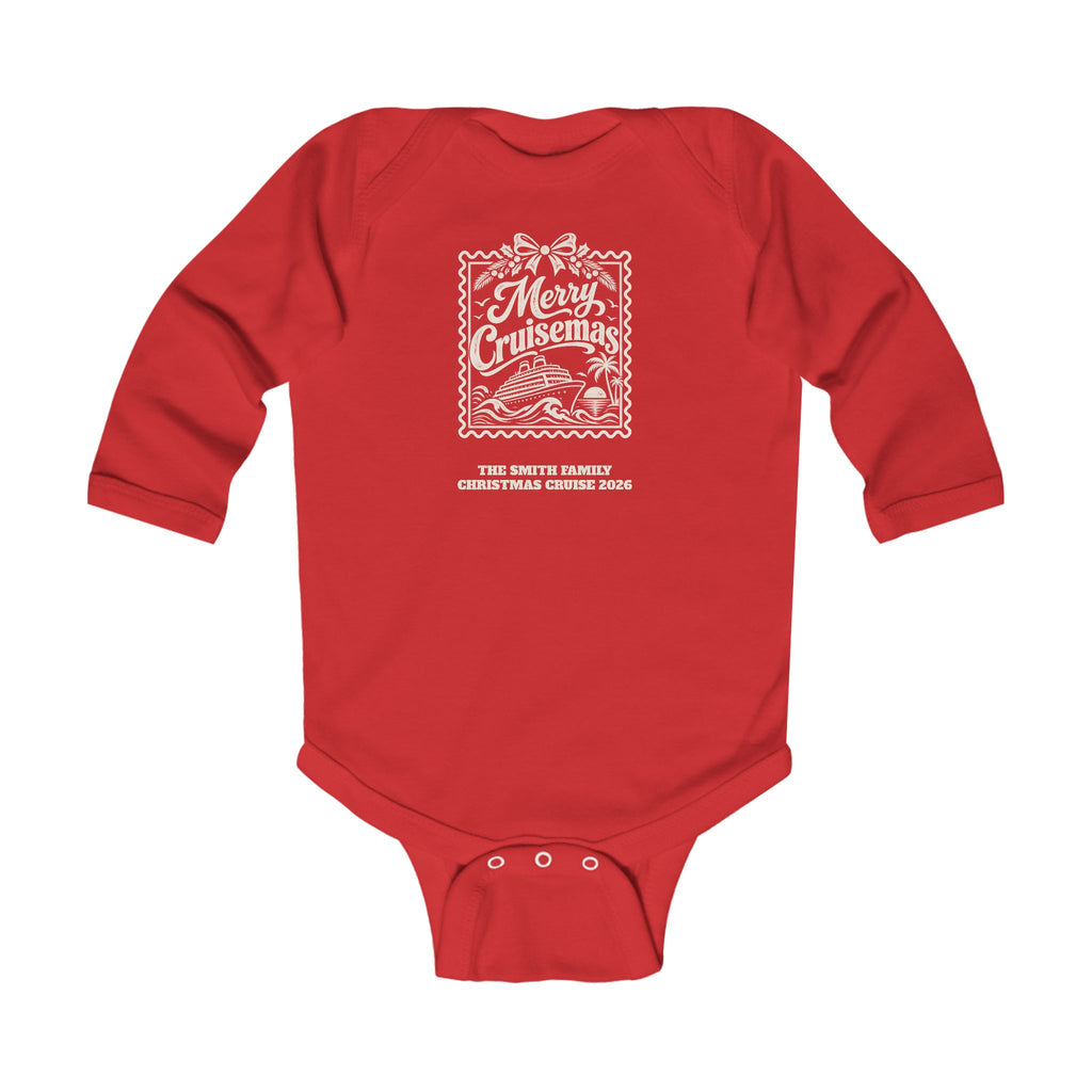 Custom Baby Merry Cruisemas Stamp Christmas Cruise Long Sleeve Onesie