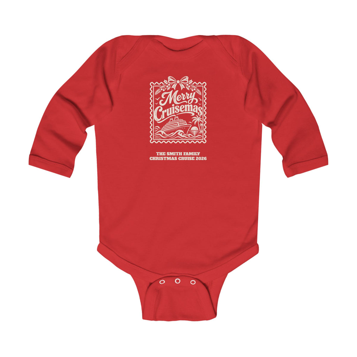 Custom Baby Merry Cruisemas Stamp Christmas Cruise Long Sleeve Onesie
