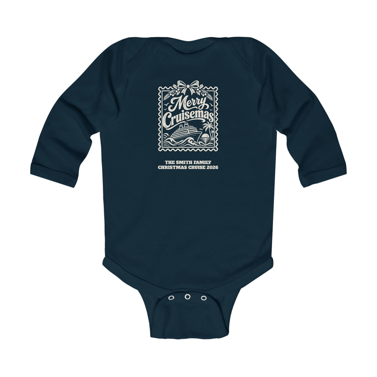 Custom Baby Merry Cruisemas Stamp Christmas Cruise Long Sleeve Onesie