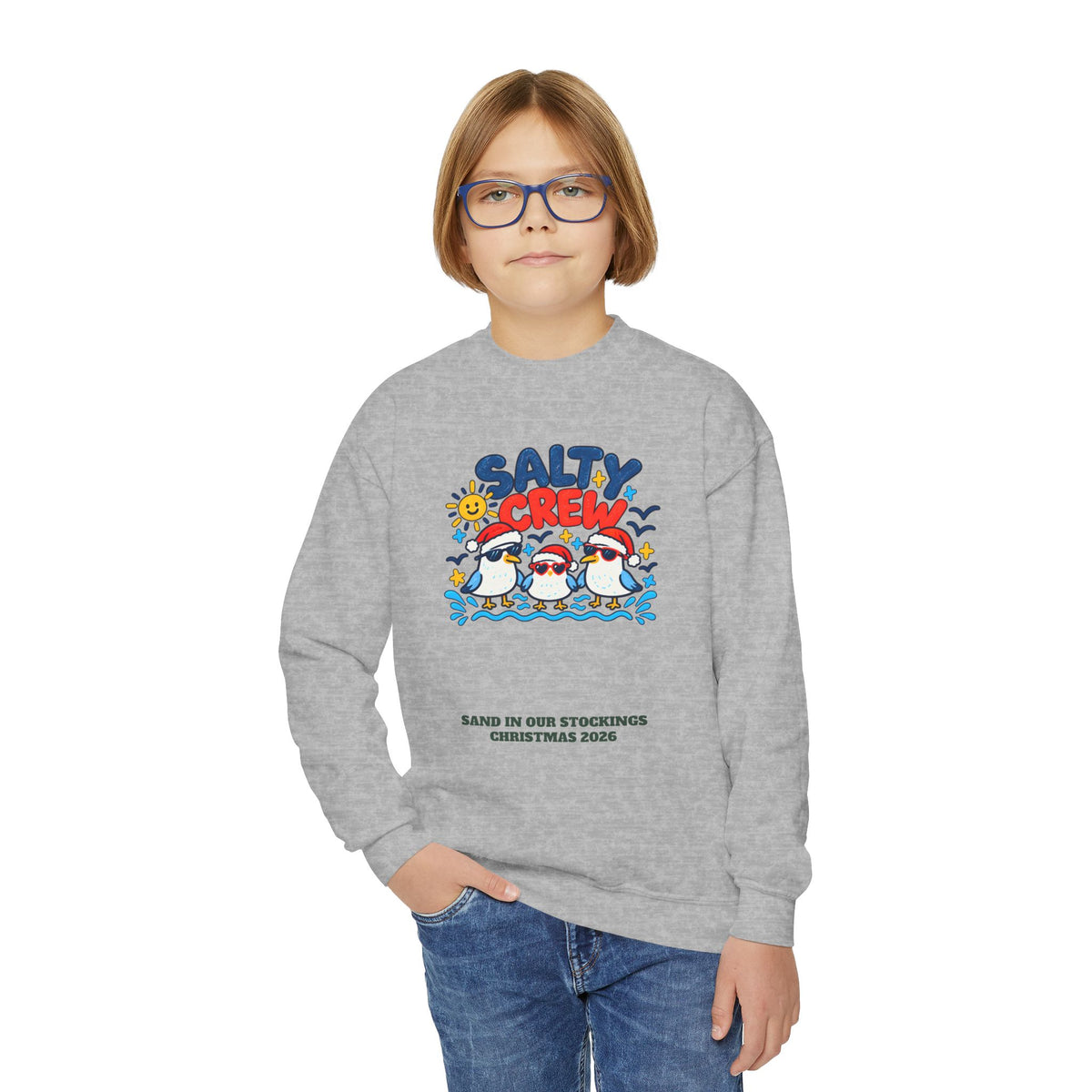 Custom Kids Salty Crew Beach Christmas Sweatshirt
