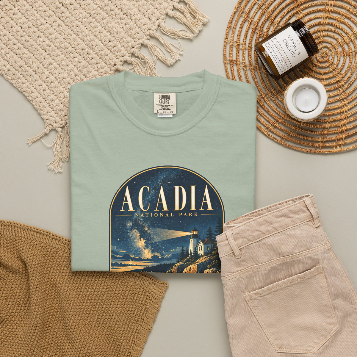 Custom Acadia National Park Lighthouse Night Sky Shirt