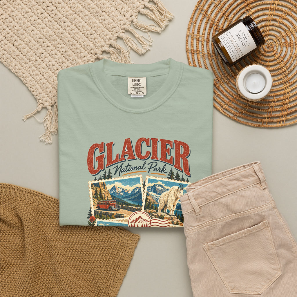 Custom Glacier National Park Stamp Collage Shirt
