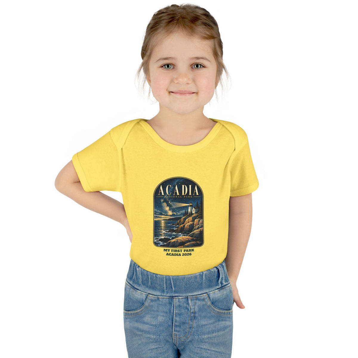 Custom Baby Acadia National Park Lighthouse Night Sky Onesie