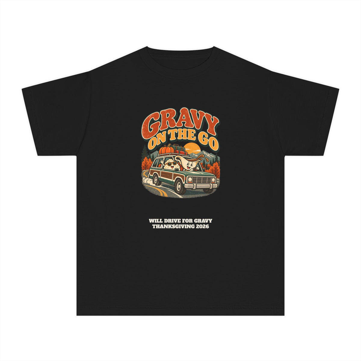 Custom Kids Gravy On The Go Thanksgiving Road Trip Shirt