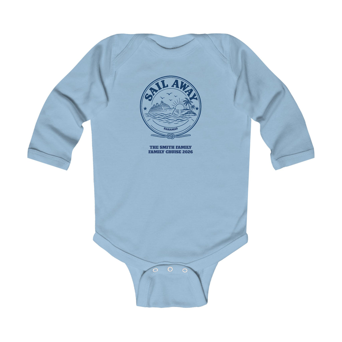 Custom Baby Sail Away Cruise Badge Long Sleeve Onesie