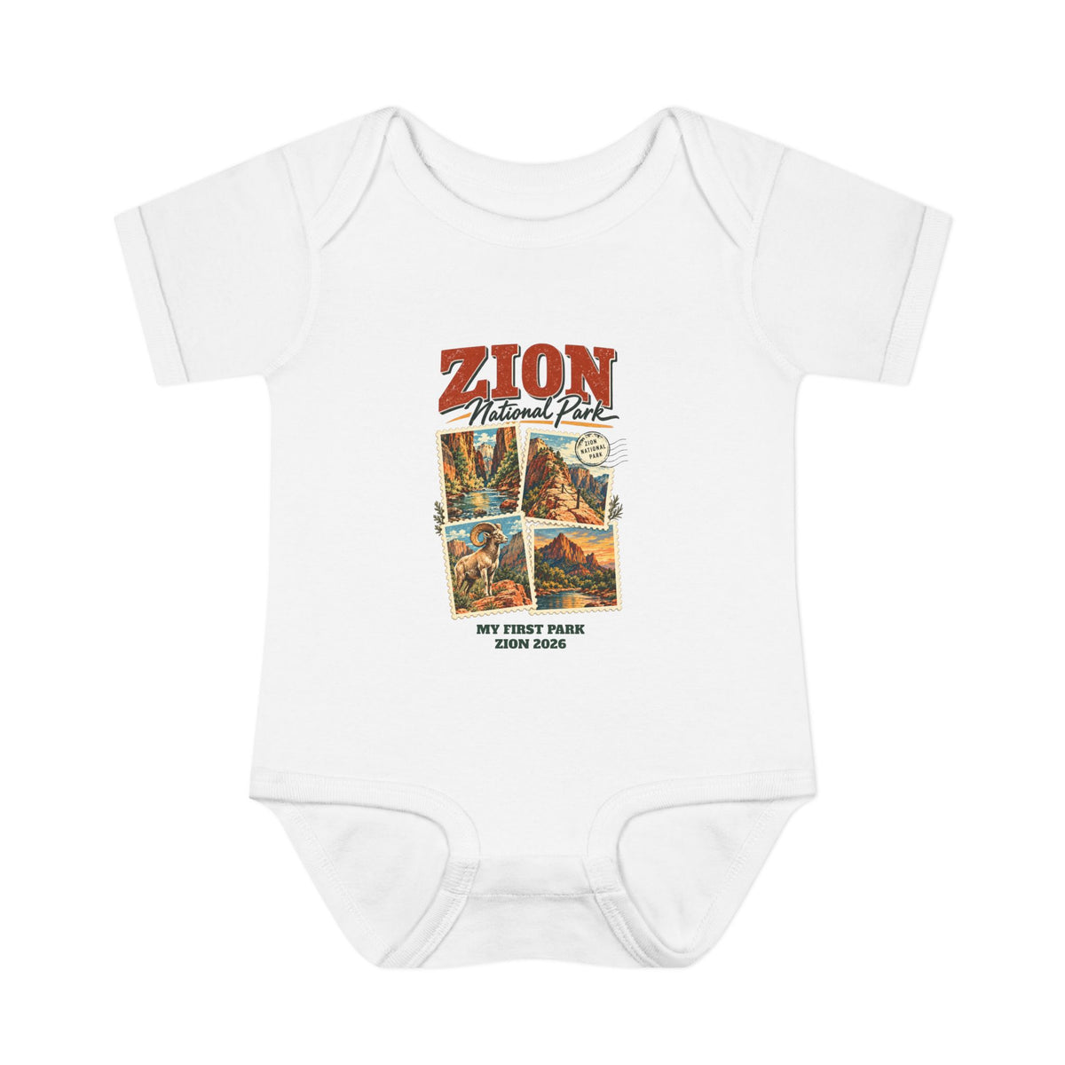 Custom Baby Zion National Park Stamp Collage Onesie