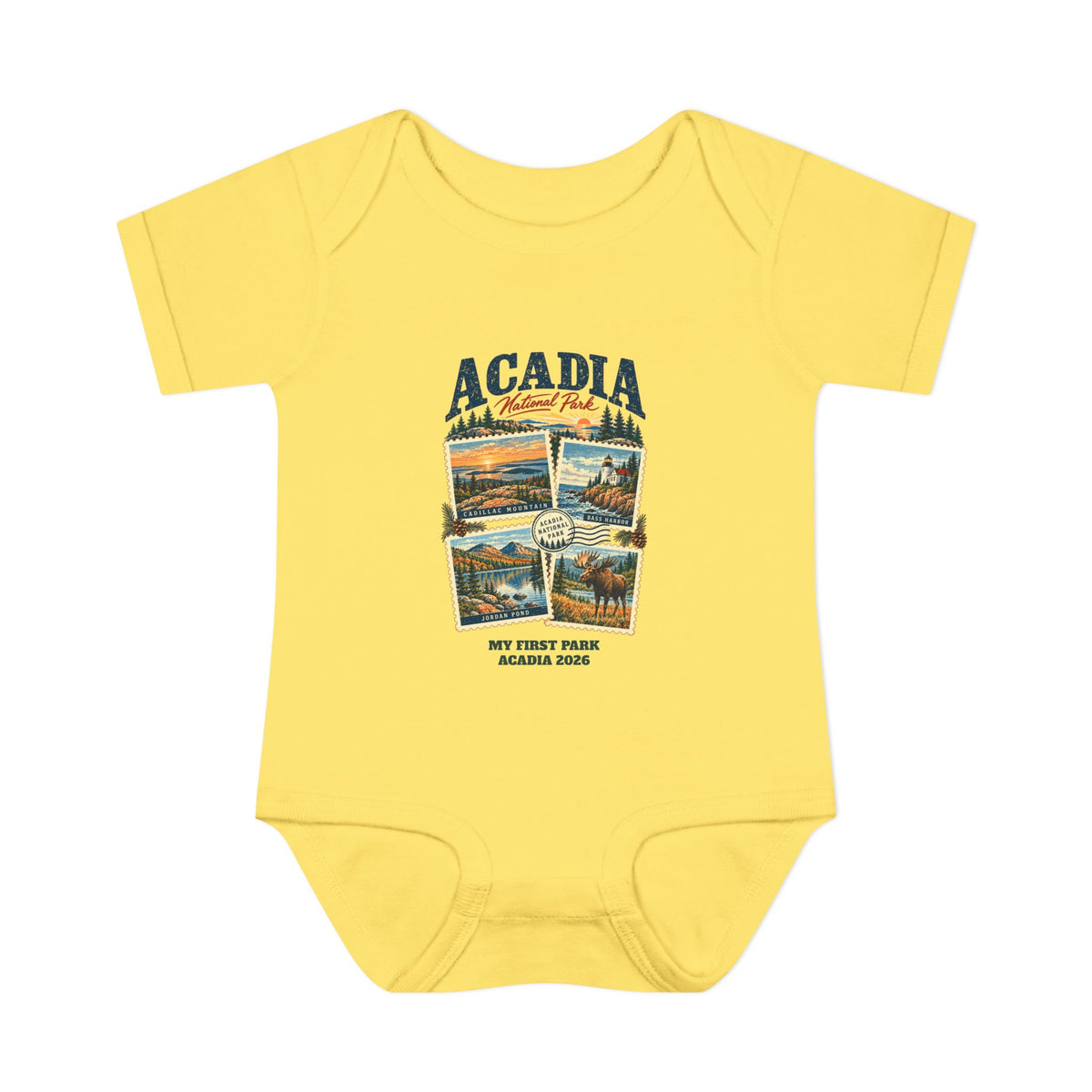 Custom Baby Acadia National Park Stamp Collage Onesie
