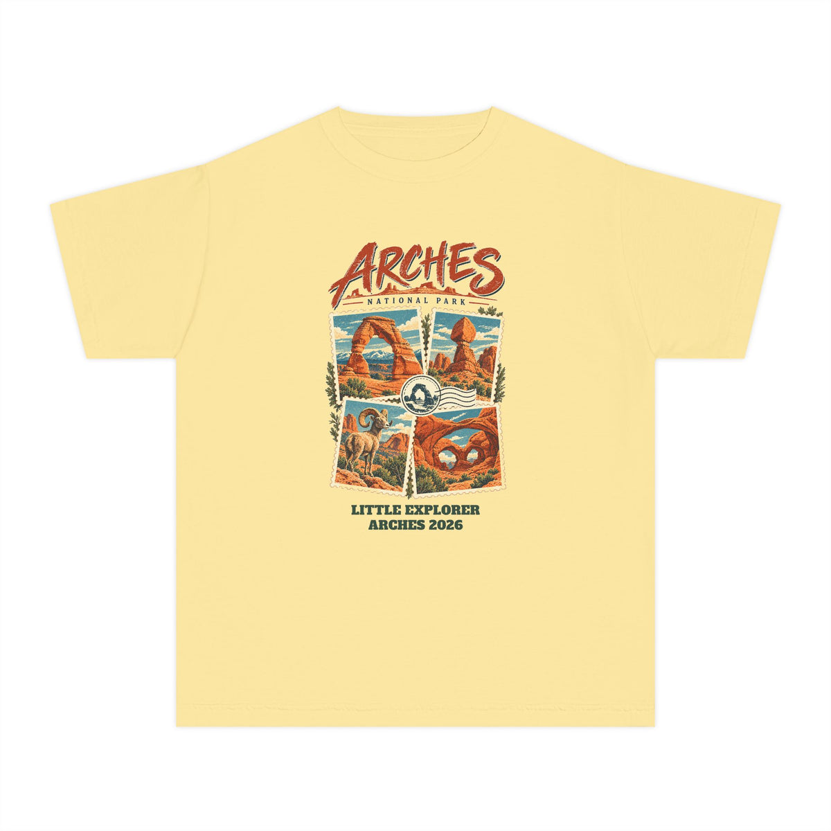 Custom Kids Arches National Park Stamp Collage Shirt