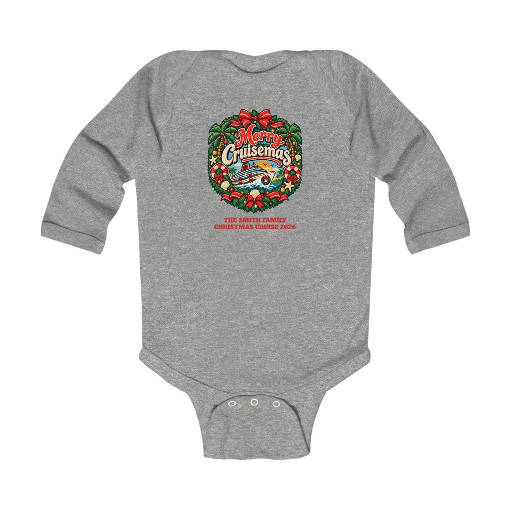 Custom Baby Merry Cruisemas Wreath Christmas Cruise Long Sleeve Onesie