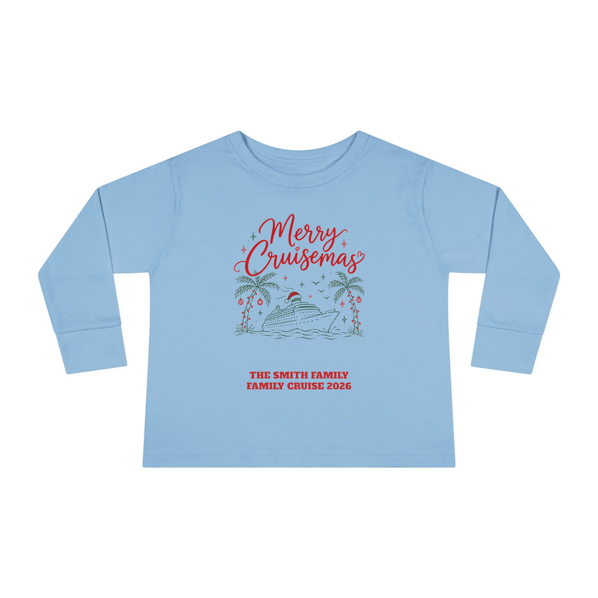 Custom Toddler Merry Cruisemas Palm Tree Christmas Cruise Long Sleeve Shirt